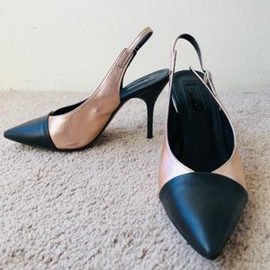 Topshop Rose Gold/Black Gloria Toe-covered Heels